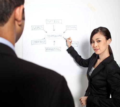 female student at a dry erase board