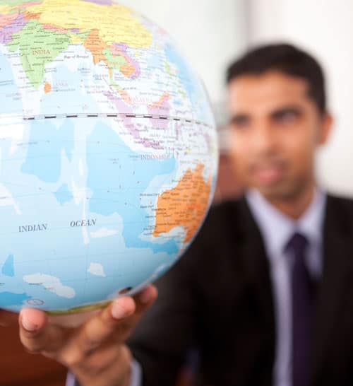 a man with a globe