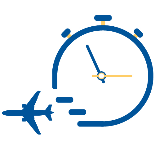 airplane with a stopwatch to express speed and efficiency