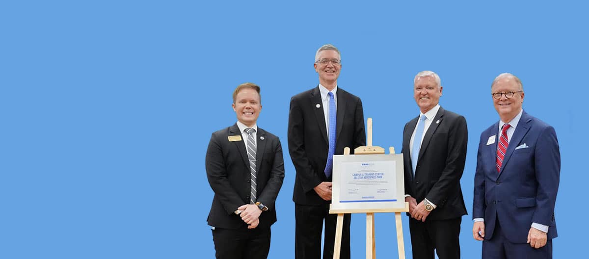 Embry‑Riddle Vice Chancellor and Head of Asia Matthew Flaherty; Embry‑Riddle President P. Barry Butler, Ph.D.; Embry‑Riddle Worldwide Campus Chancellor John R. Watret; Executive Director Embry‑Riddle Boeing Center for Aviation & Aerospace Safety Robert Sumwalt